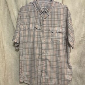 Huk Short-Sleeve Plaid Button-Up Shirt in Light Pink and Gray